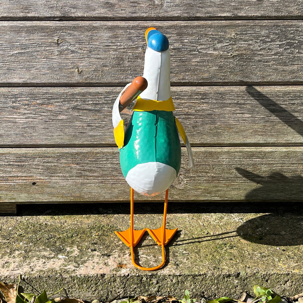 36cm Tall Metal Sporty Duck Garden Ornament - Baseball