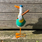 36cm Tall Metal Sporty Duck Garden Ornament - Baseball