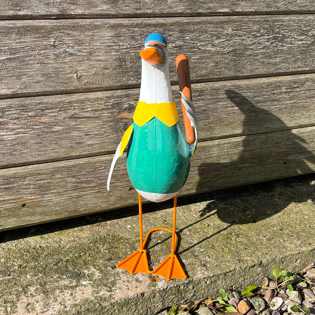 36cm Tall Metal Sporty Duck Garden Ornament - Baseball