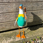36cm Tall Metal Sporty Duck Garden Ornament - Baseball