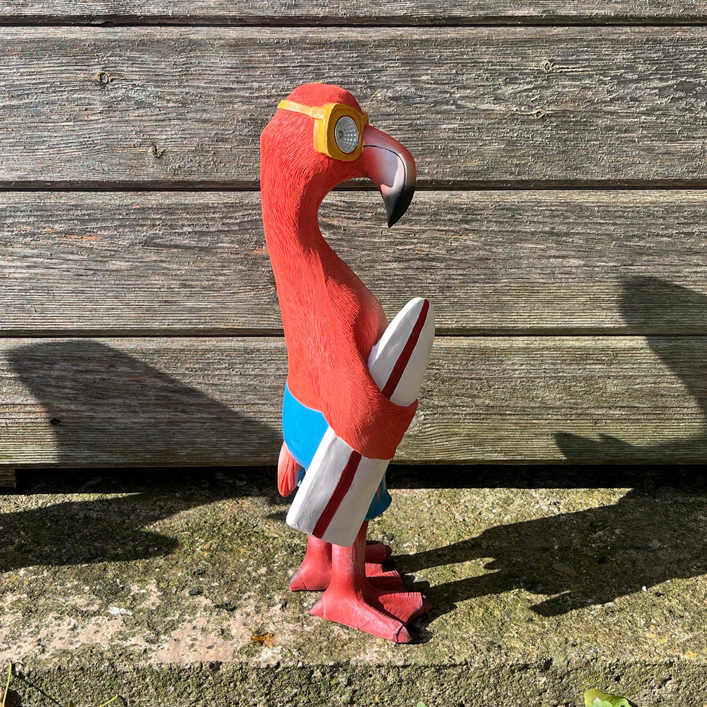 34cm Beach Ready Flamingo Garden Ornament with Light Up Eyes - Resin