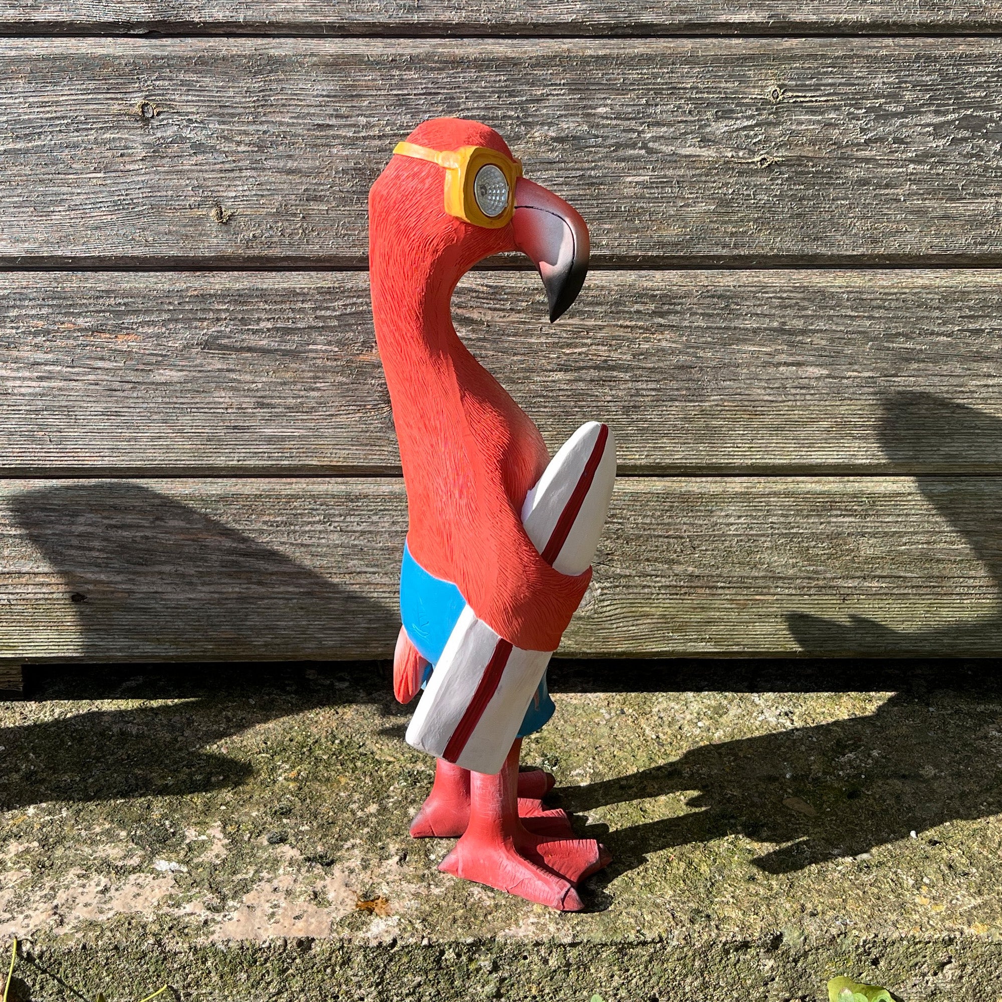 34cm Beach Ready Flamingo Garden Ornament with Light Up Eyes - Resin