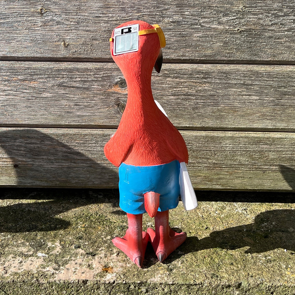 34cm Beach Ready Flamingo Garden Ornament with Light Up Eyes - Resin