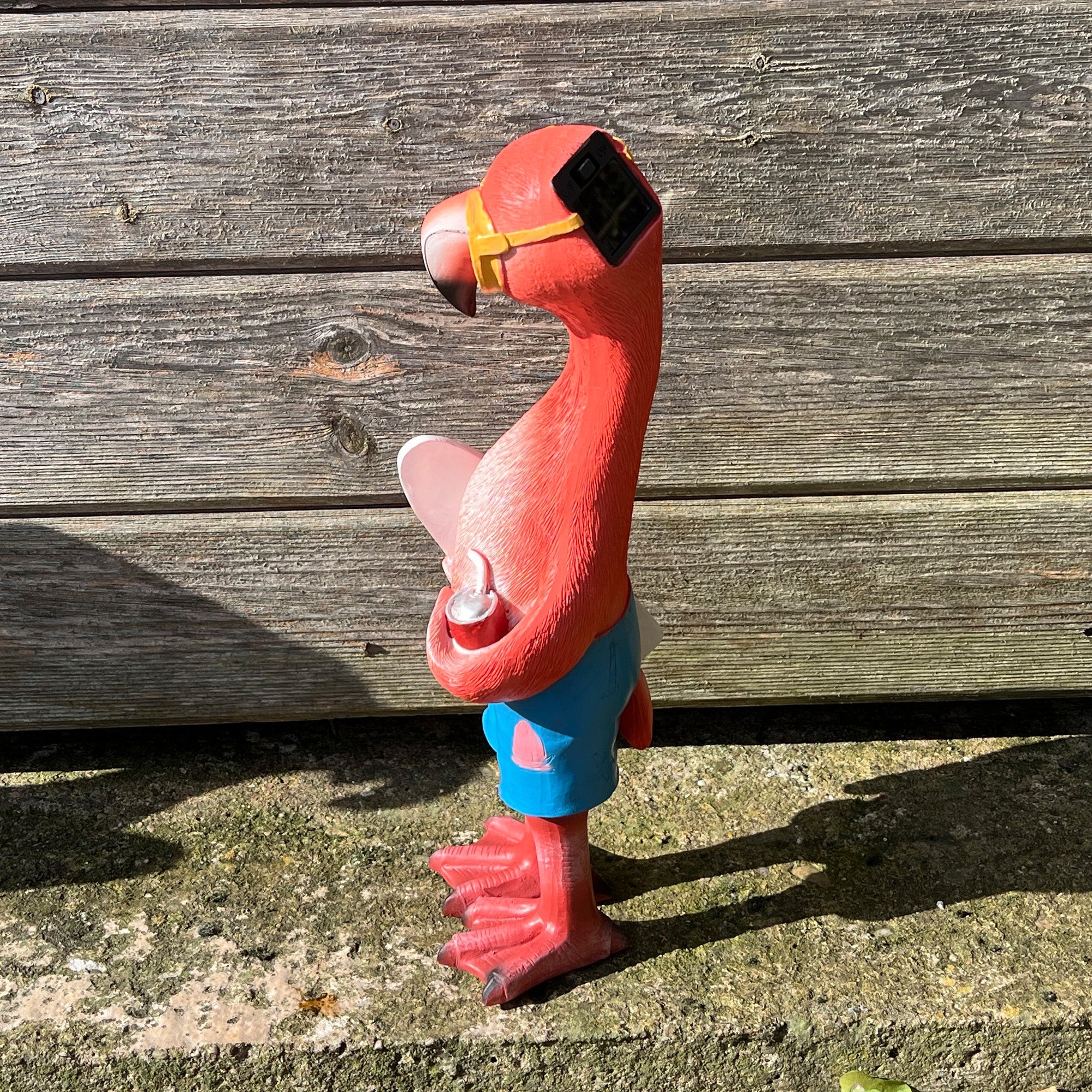 34cm Beach Ready Flamingo Garden Ornament with Light Up Eyes - Resin