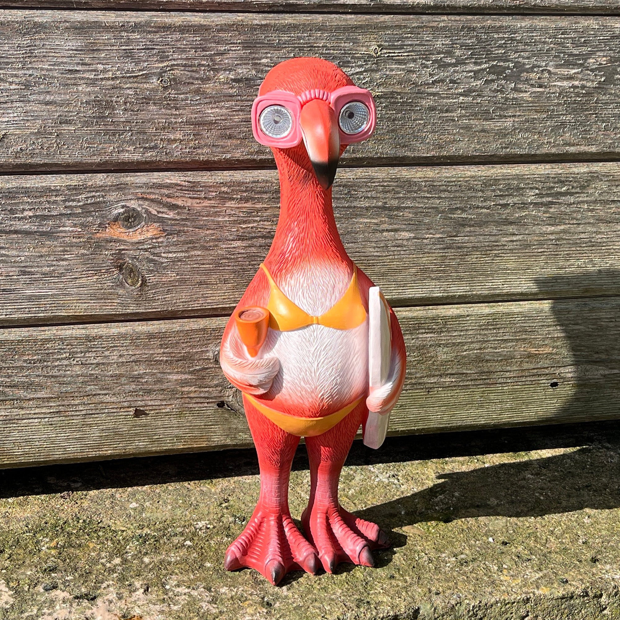 34cm Bikini Flamingo Garden Ornament with Light Up Eyes - Resin