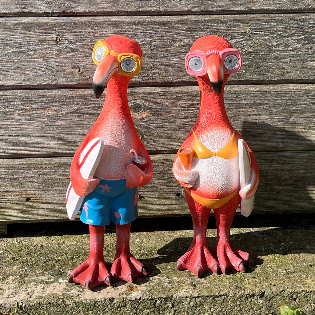 34cm Bikini Flamingo Garden Ornament with Light Up Eyes - Resin