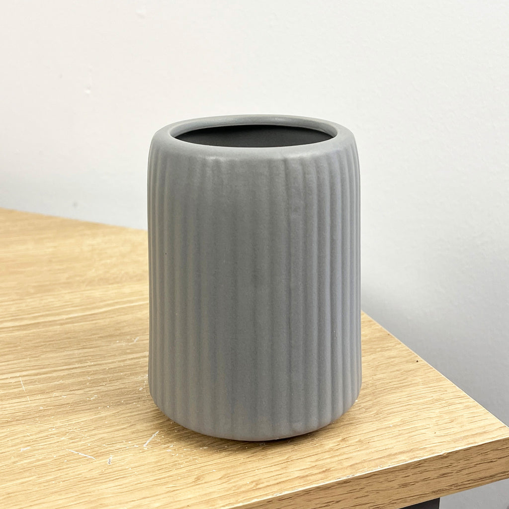 Matt Grey Ceramic Lotion Dispenser & Tumbler Cup Set