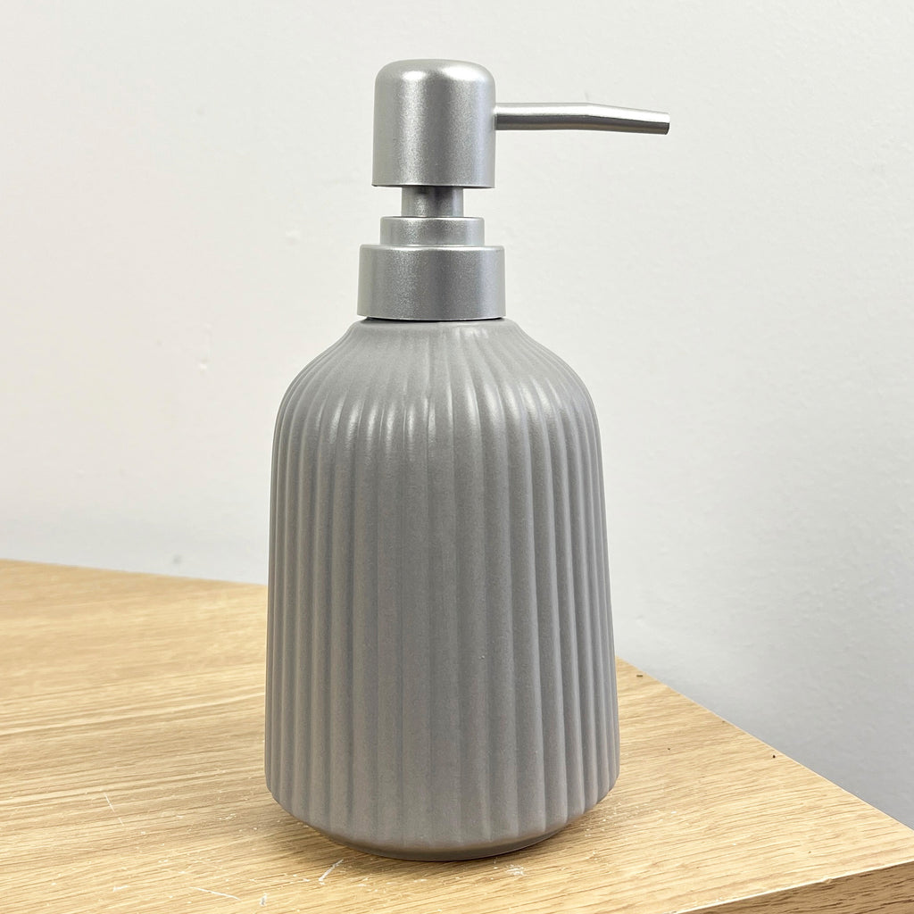 Matt Grey Ceramic Lotion Dispenser & Toothbrush Holder Set