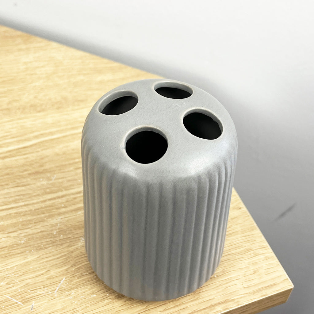 Matt Grey Ceramic Lotion Dispenser & Toothbrush Holder Set