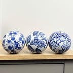 Set of 3 10cm Ornamental Decorative Balls for Bowls – White & Blue