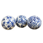 Set of 3 10cm Ornamental Decorative Balls for Bowls – White & Blue