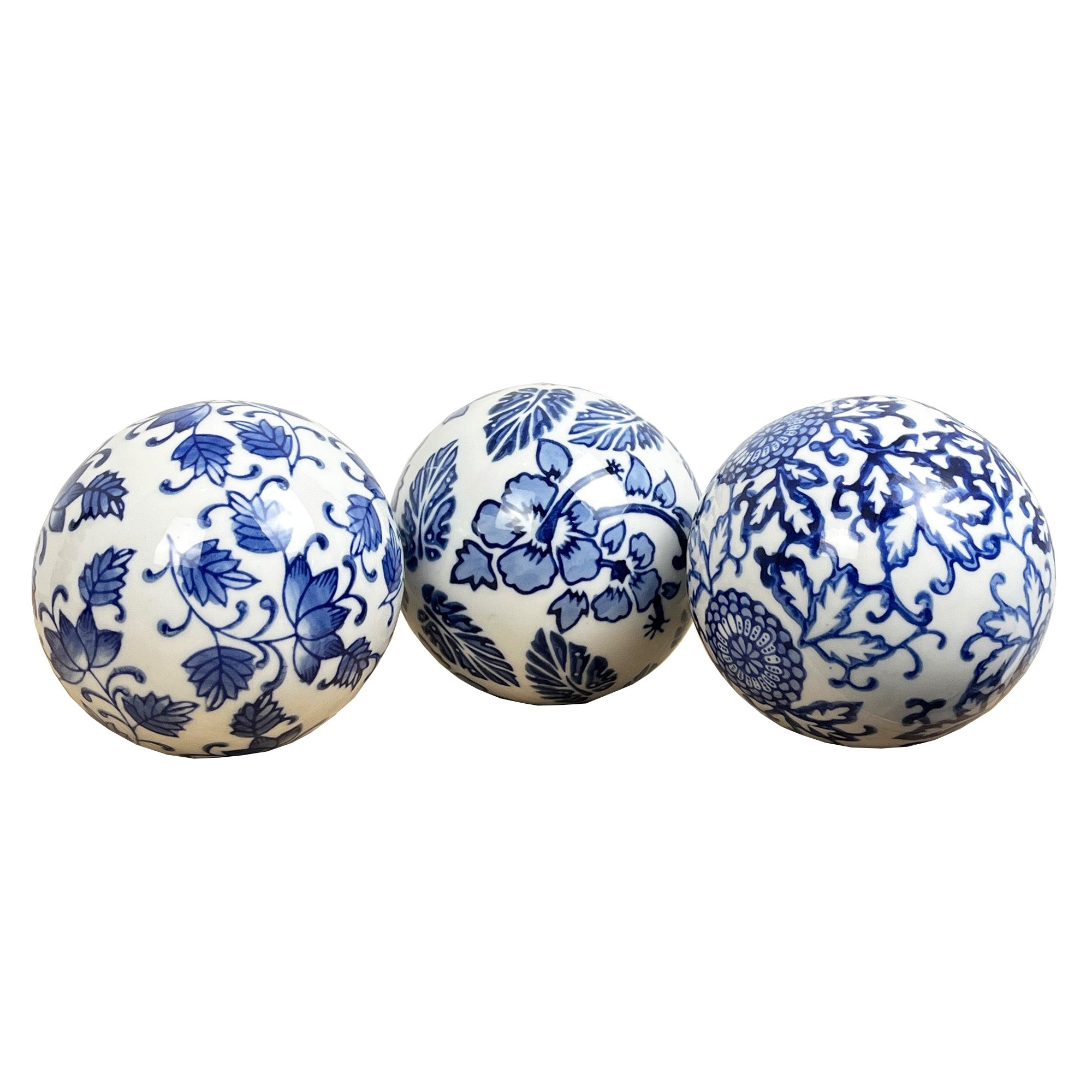 Set of 3 10cm Ornamental Decorative Balls for Bowls – White & Blue