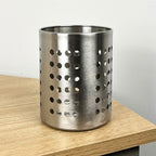 12.5cm Tall Round Cutlery Storage Caddy - Stainless Steel