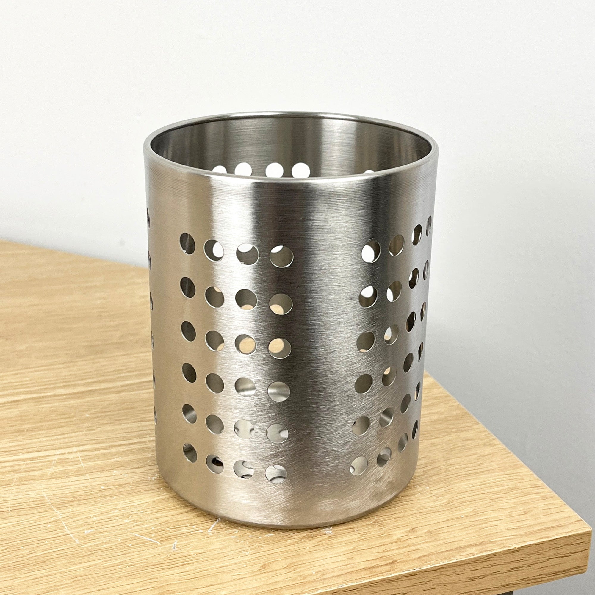 12.5cm Tall Round Cutlery Storage Caddy - Stainless Steel