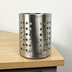 12.5cm Tall Round Cutlery Storage Caddy - Stainless Steel