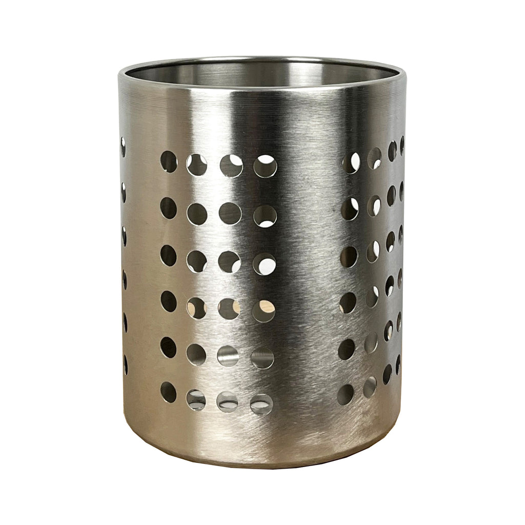 12.5cm Tall Round Cutlery Storage Caddy - Stainless Steel