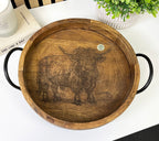 30cm Round Decorative Highland Cow Tray with Handles