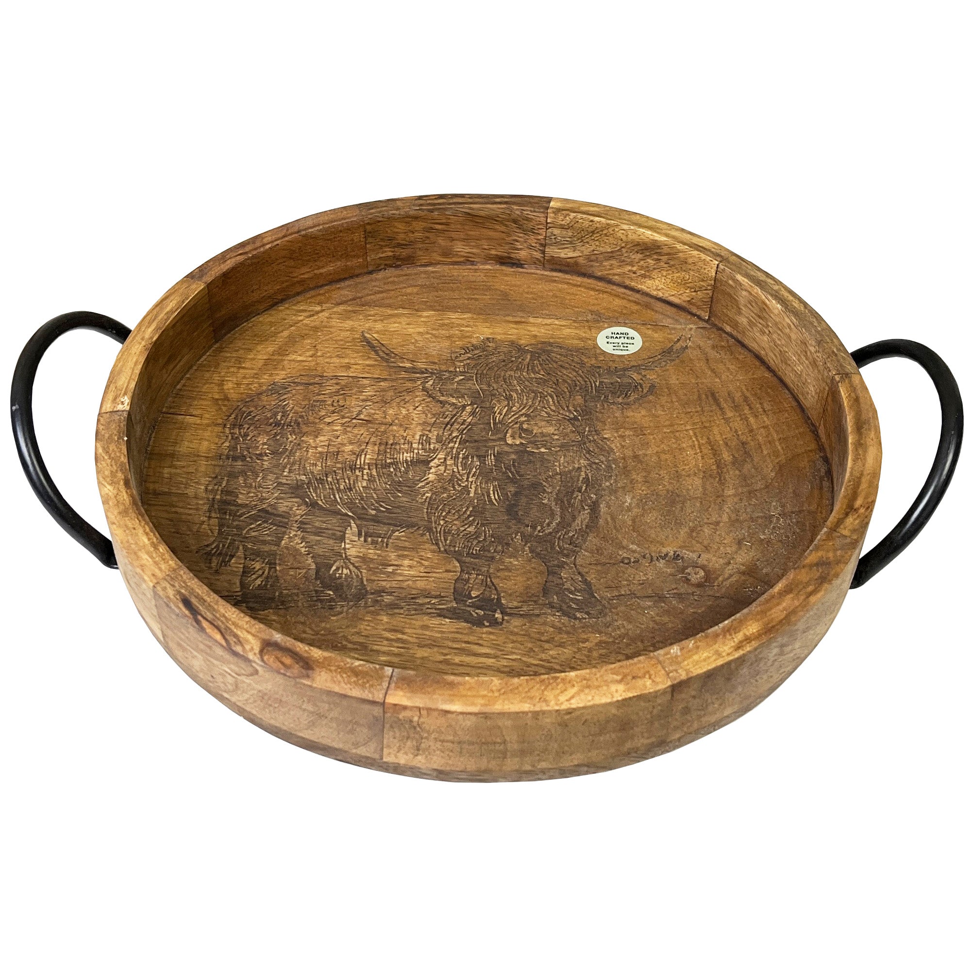30cm Round Decorative Highland Cow Tray with Handles