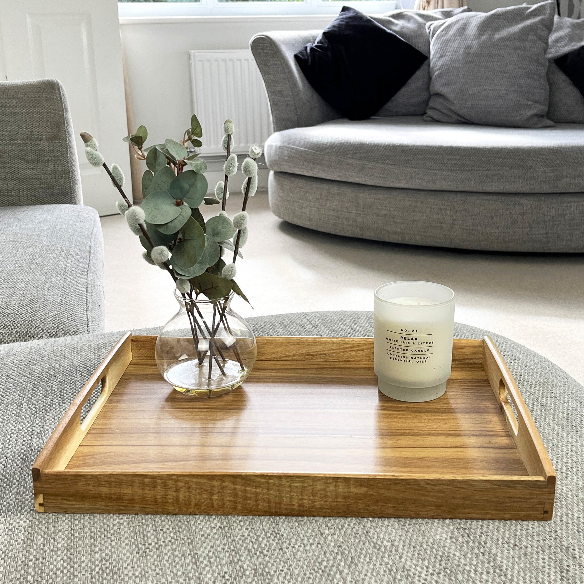 40cm Acacia Wood Rectangular Tray with Handles
