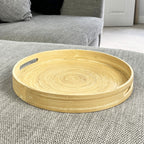 35cm Round Spun Bamboo Decorative Tray with Handles