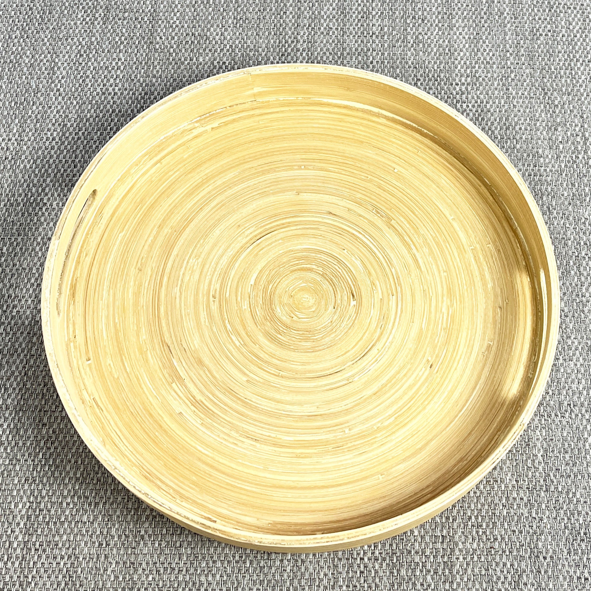 35cm Round Spun Bamboo Decorative Tray with Handles