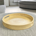 35cm Round Spun Bamboo Decorative Tray with Handles
