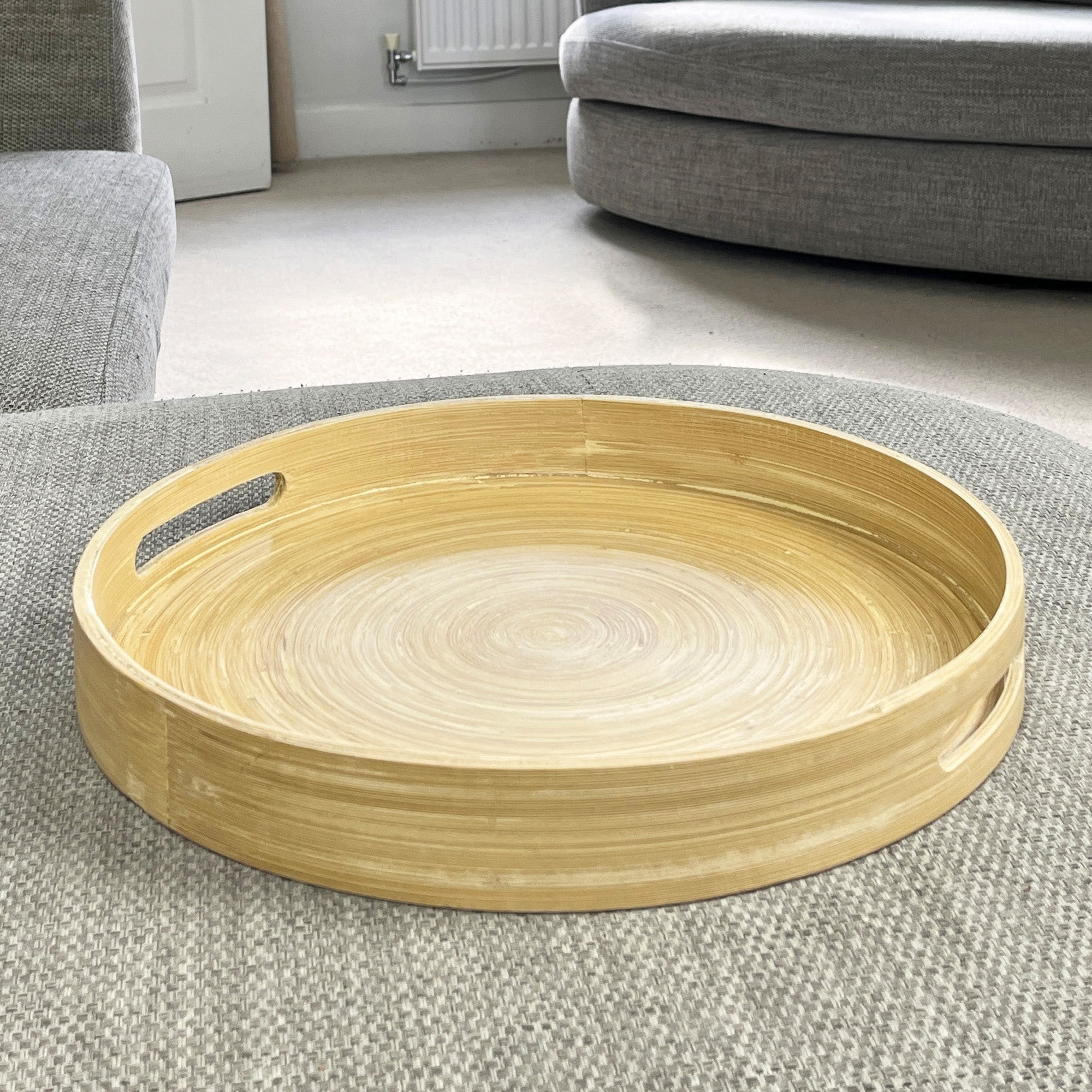 35cm Round Spun Bamboo Decorative Tray with Handles