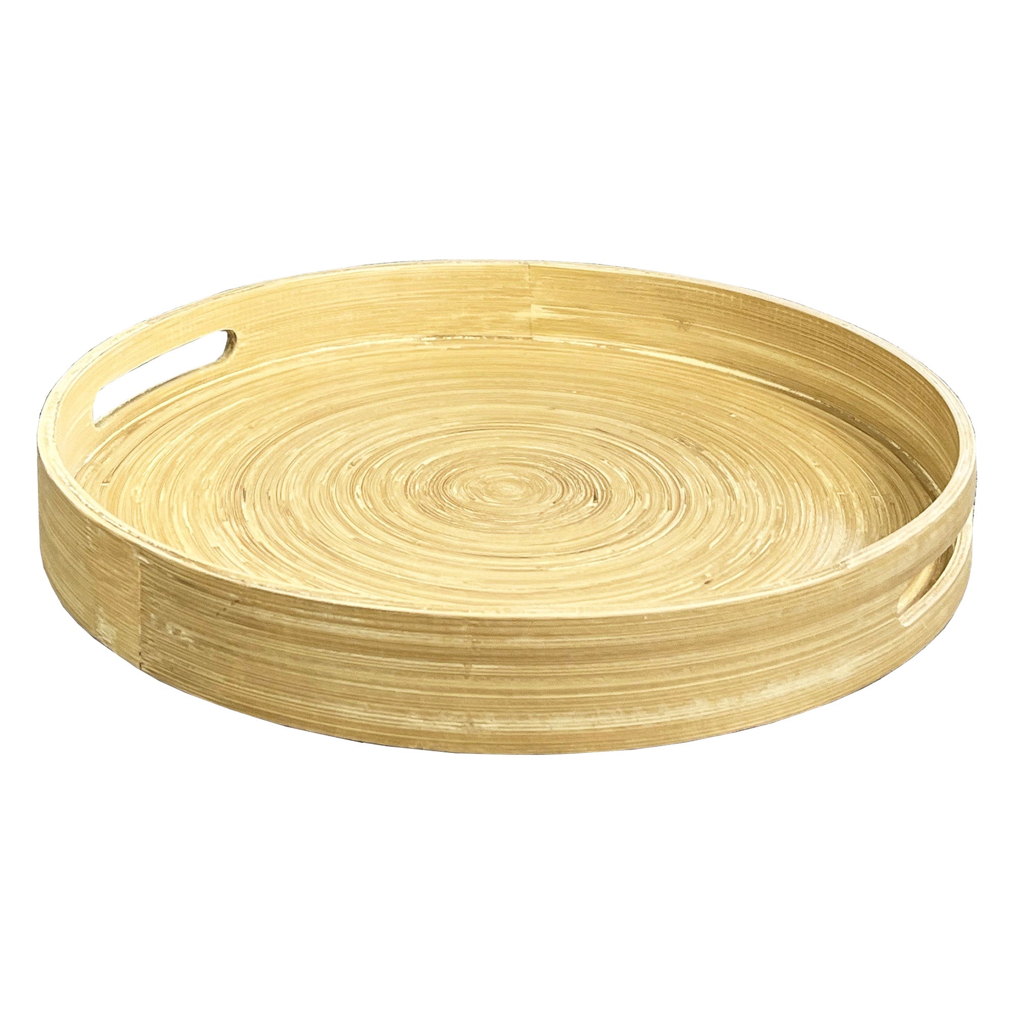 35cm Round Spun Bamboo Decorative Tray with Handles