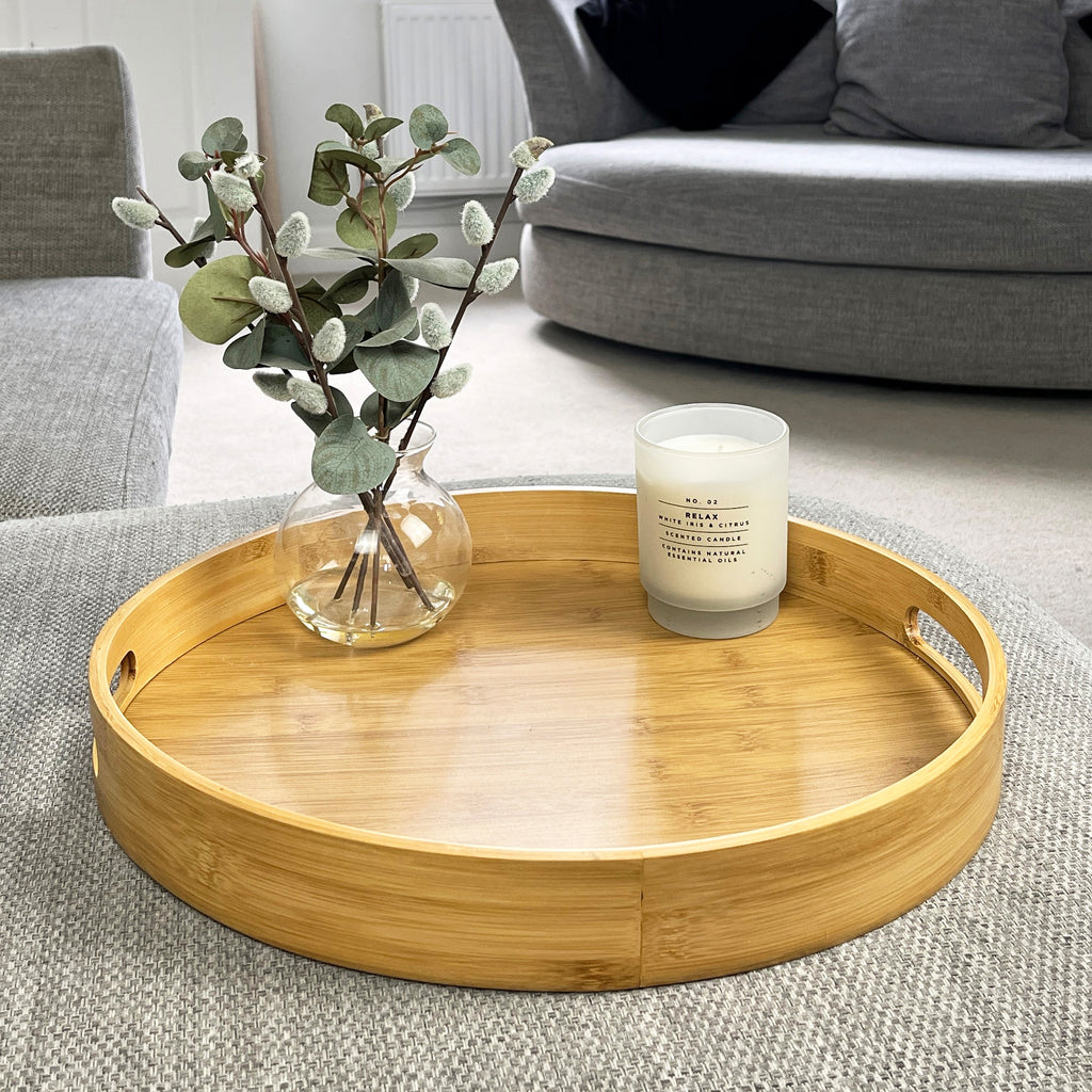 40.5cm Round Bamboo Tray with Handles