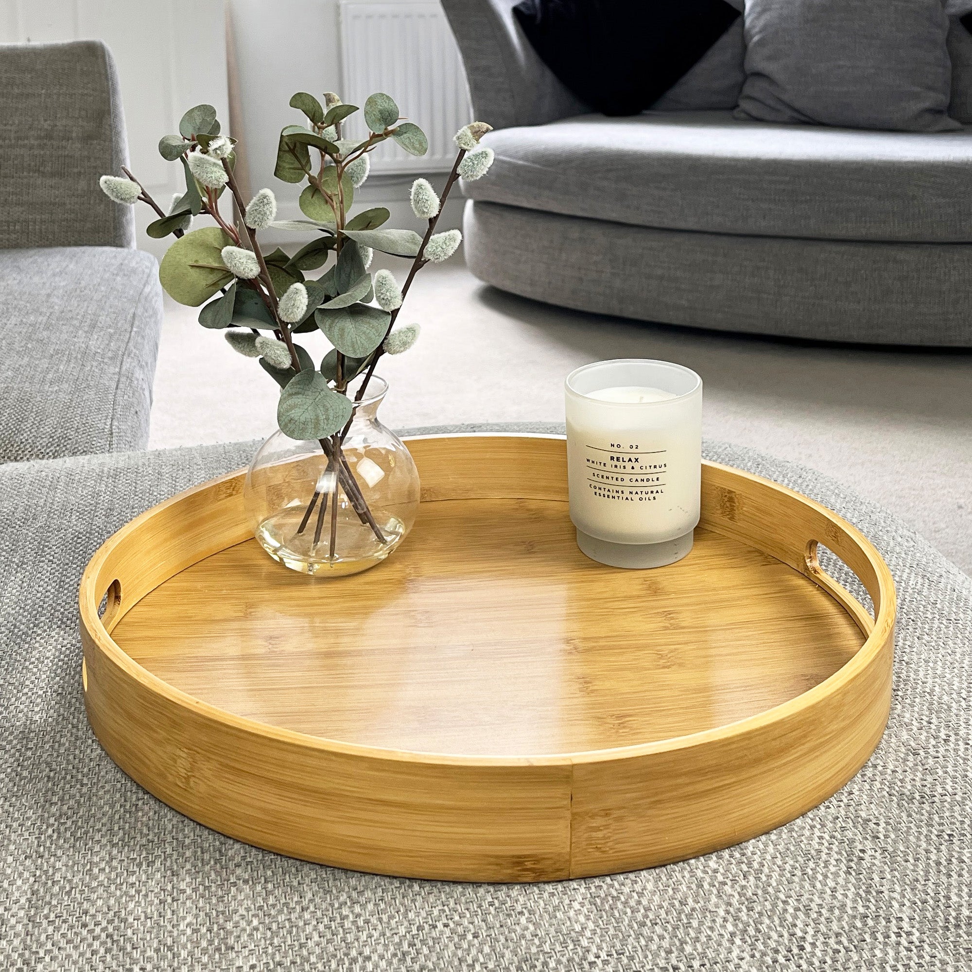 40.5cm Round Bamboo Tray with Handles