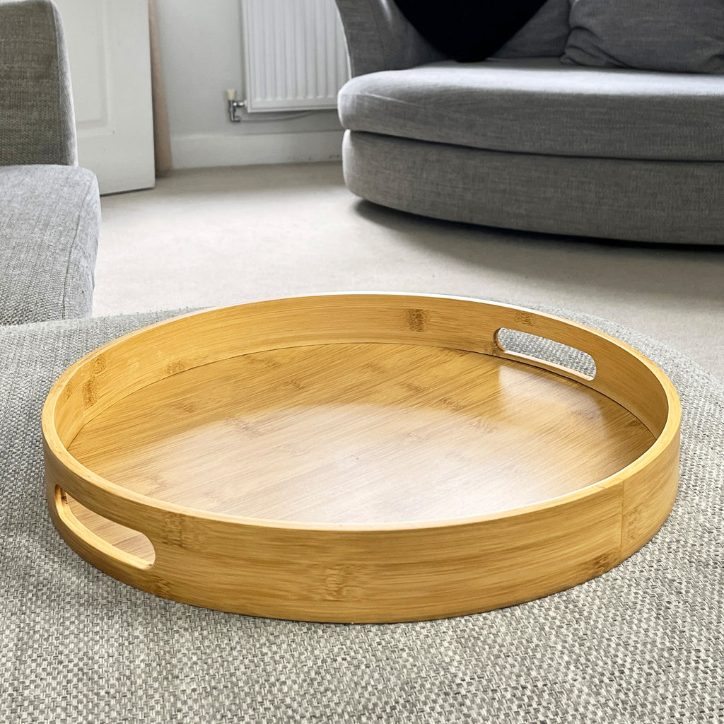40.5cm Round Bamboo Tray with Handles