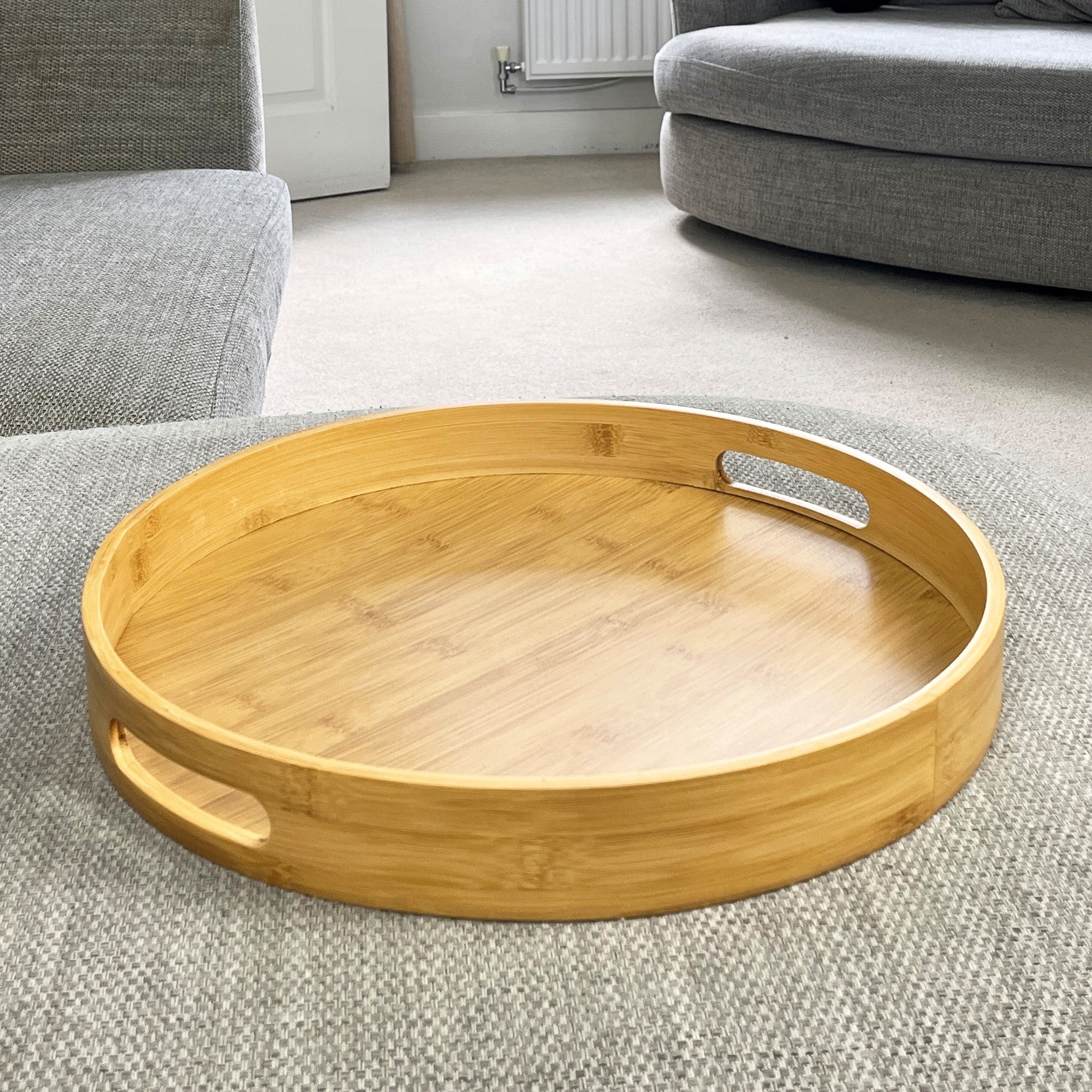 40.5cm Round Bamboo Tray with Handles