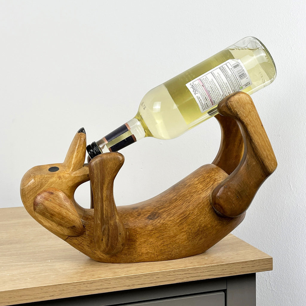 Handmade Wooden Dog Wine Bottle Holder