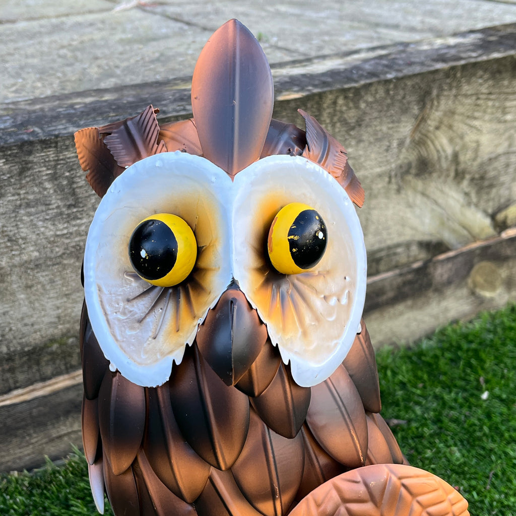 38.5cm Tall Brown Owl Garden Ornament - Metal