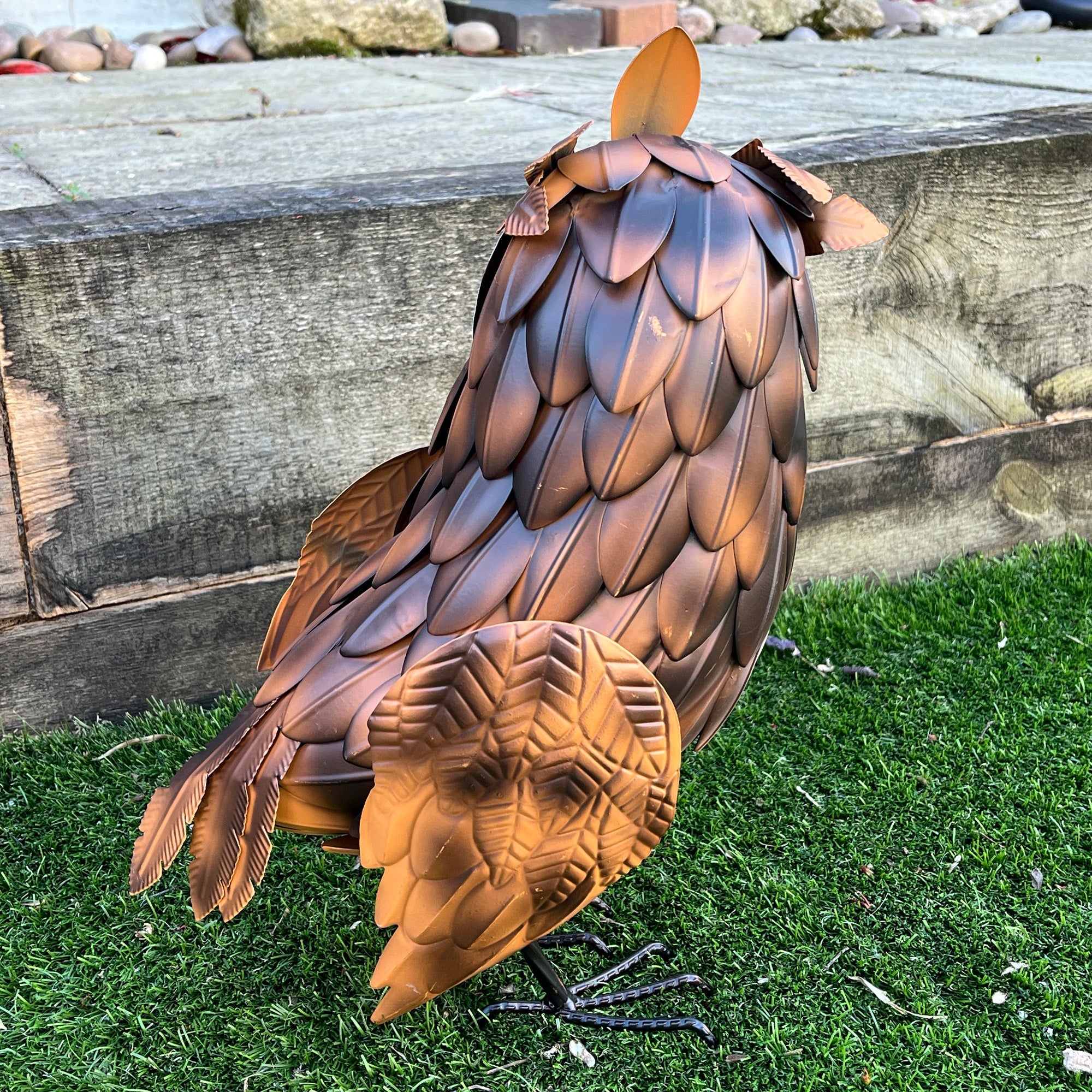 38.5cm Tall Brown Owl Garden Ornament - Metal