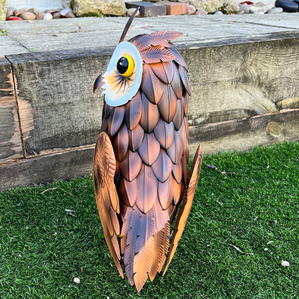 38.5cm Tall Brown Owl Garden Ornament - Metal