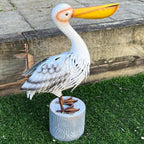 48cm Tall Pelican on Log Garden Ornament - Metal