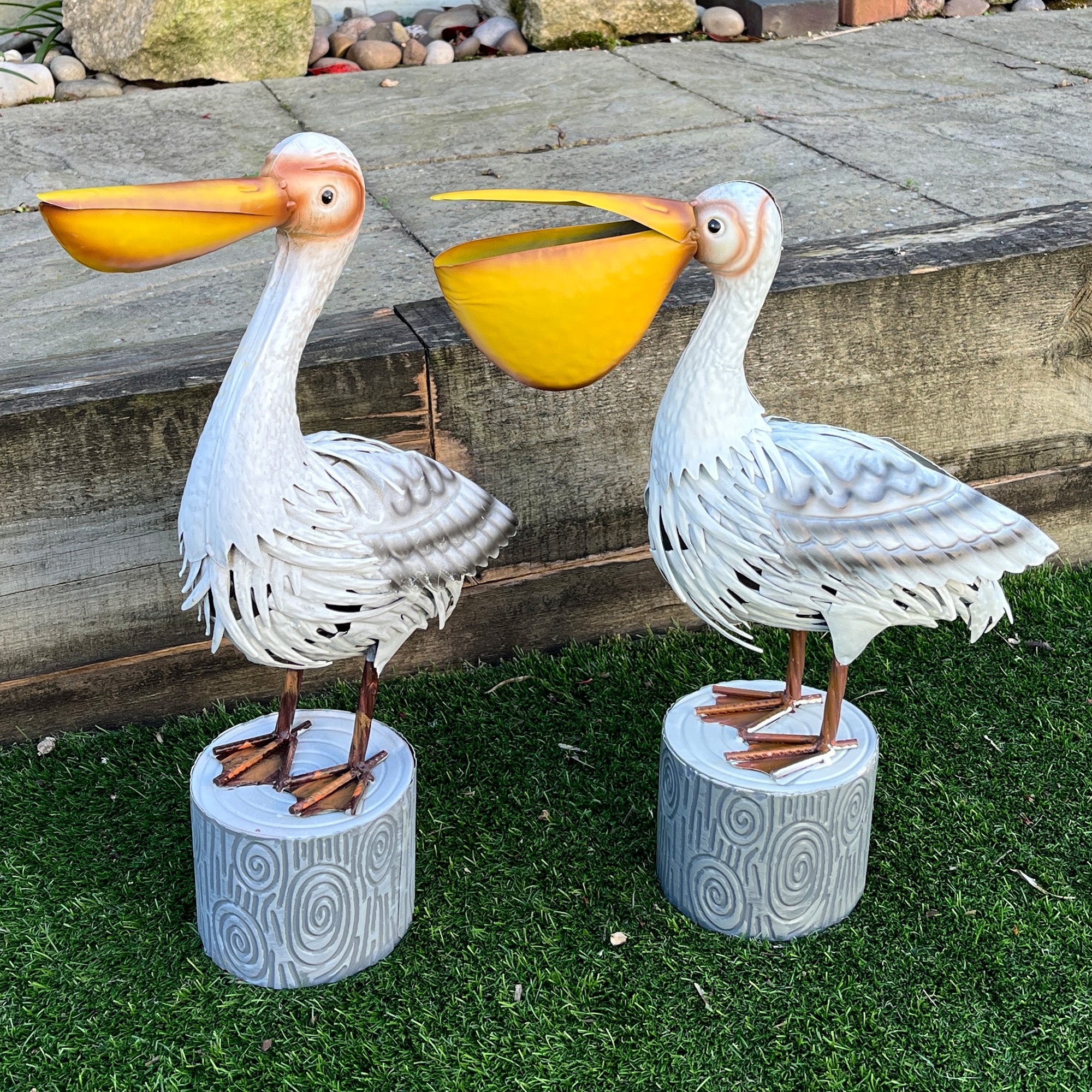 48cm Tall Pelican on Log Garden Ornament - Metal