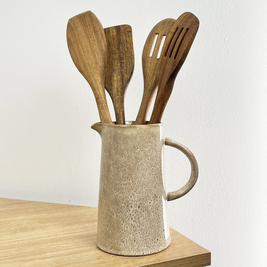 17cm Beige Reactive Glaze Jug / Utensil Pot - Ceramic