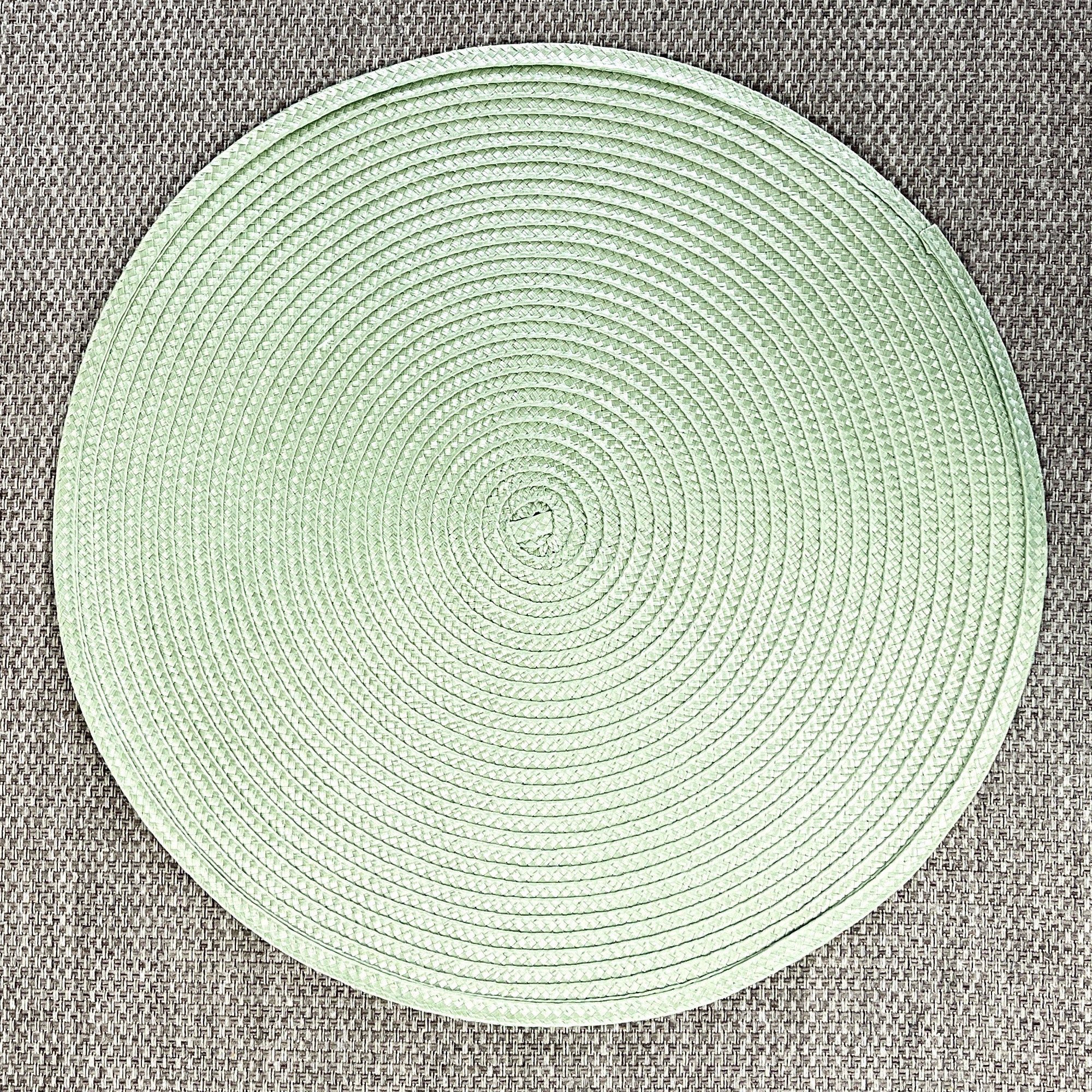 6 x 38cm Green Round Place Mats Table Settings - Woven Fabric