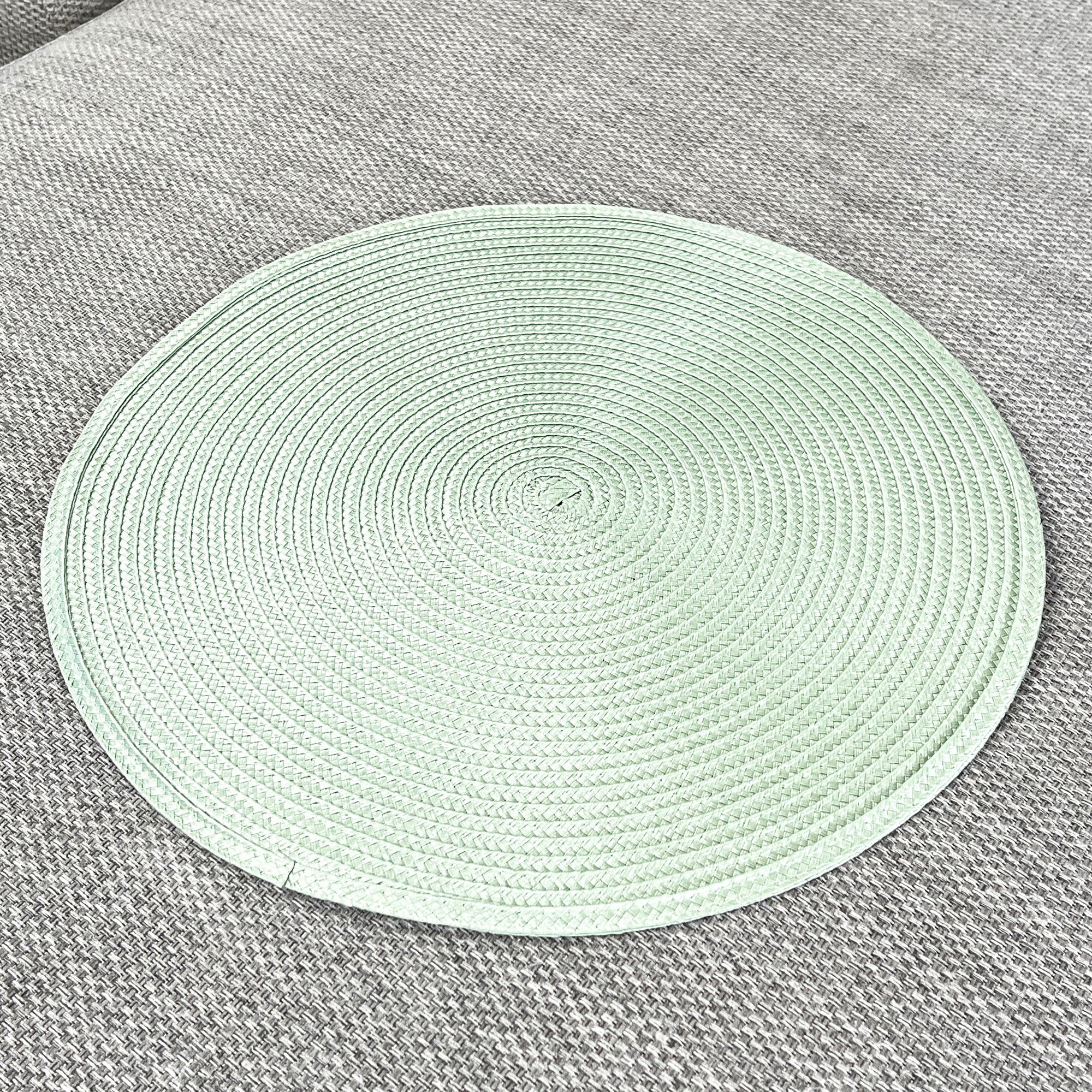 6 x 38cm Green Round Place Mats Table Settings - Woven Fabric