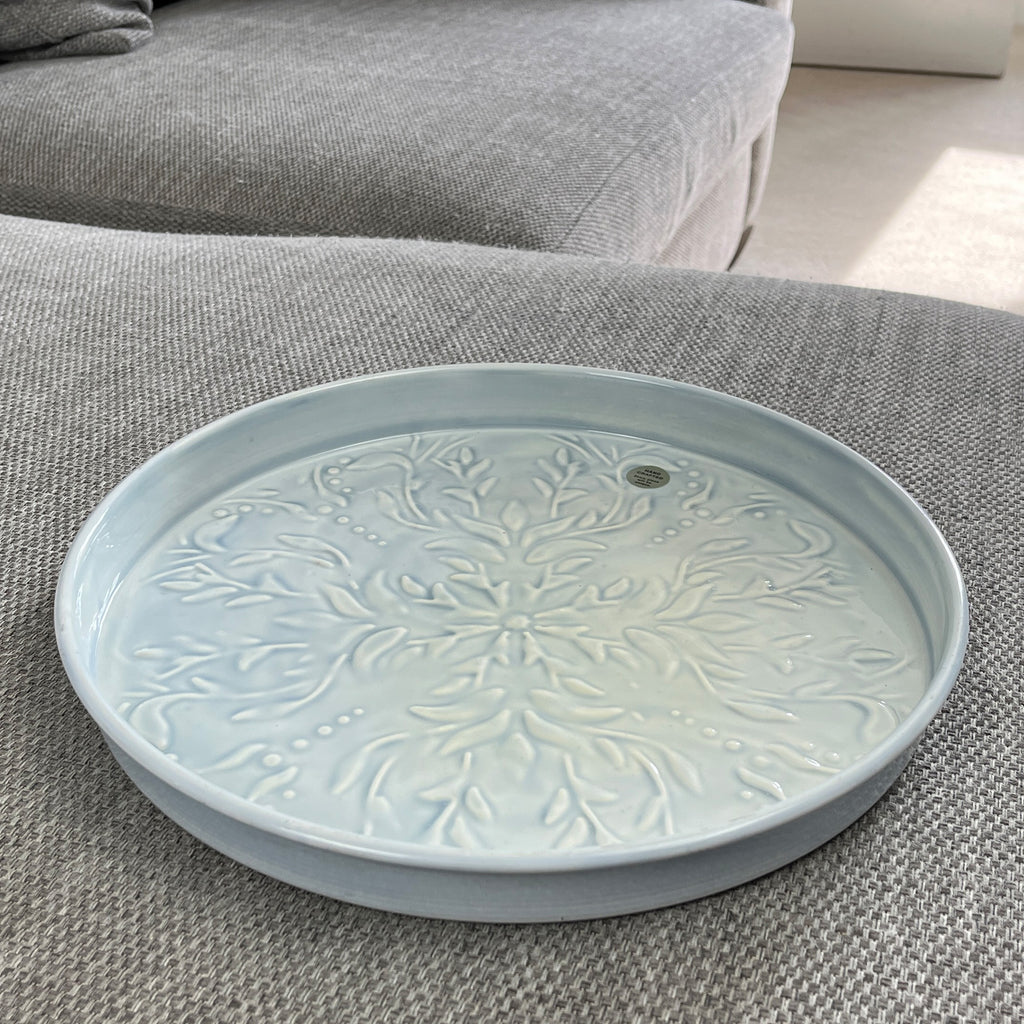 32.5cm Floral Pattern Decorative Metal Tray – Light Blue