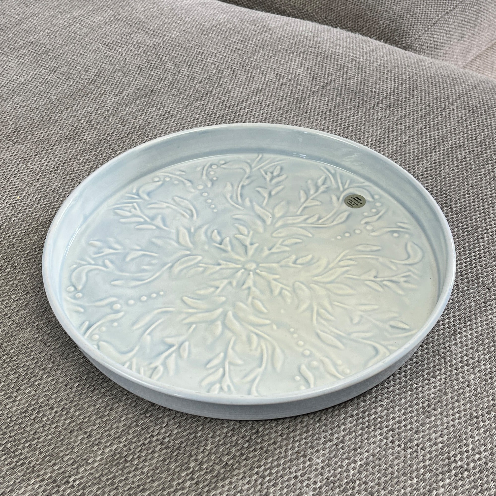 32.5cm Floral Pattern Decorative Metal Tray – Light Blue