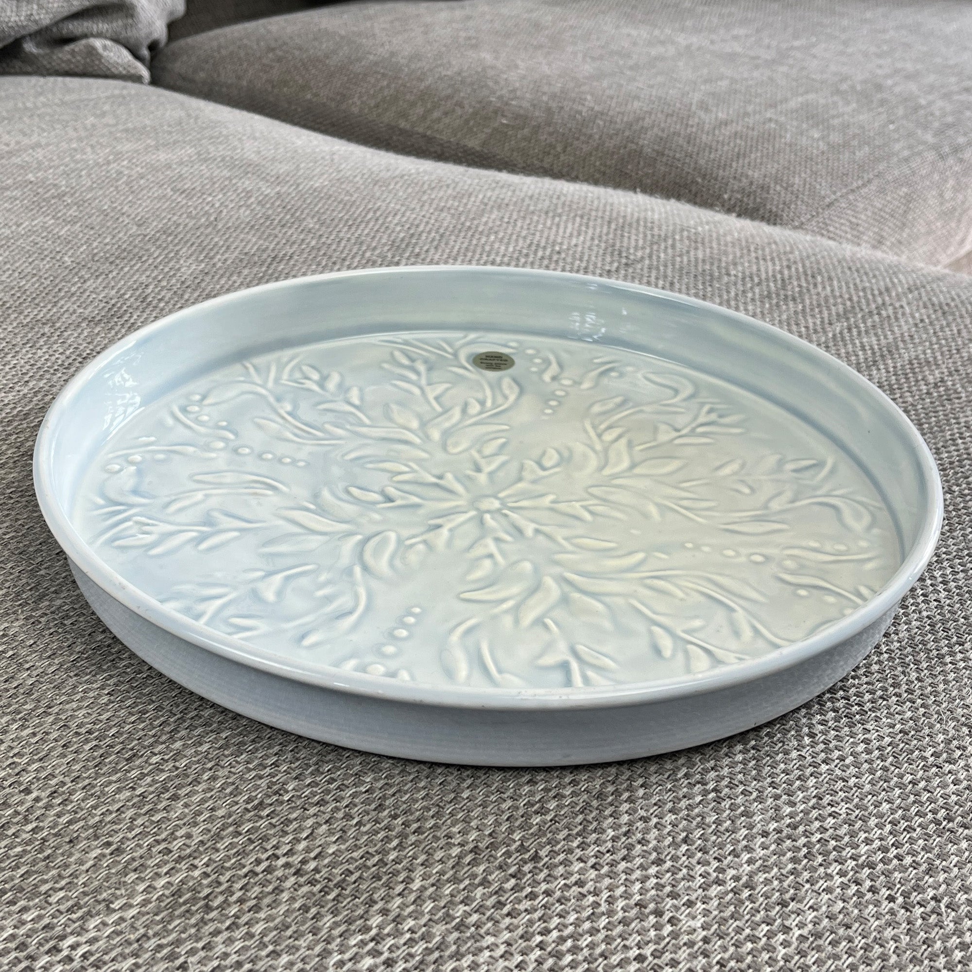 32.5cm Floral Pattern Decorative Metal Tray – Light Blue
