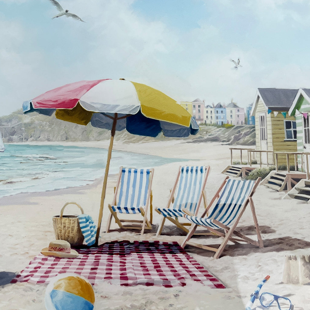 40cm Glass Worktop Saver / Chopping Board – Nautical Beach Hut design