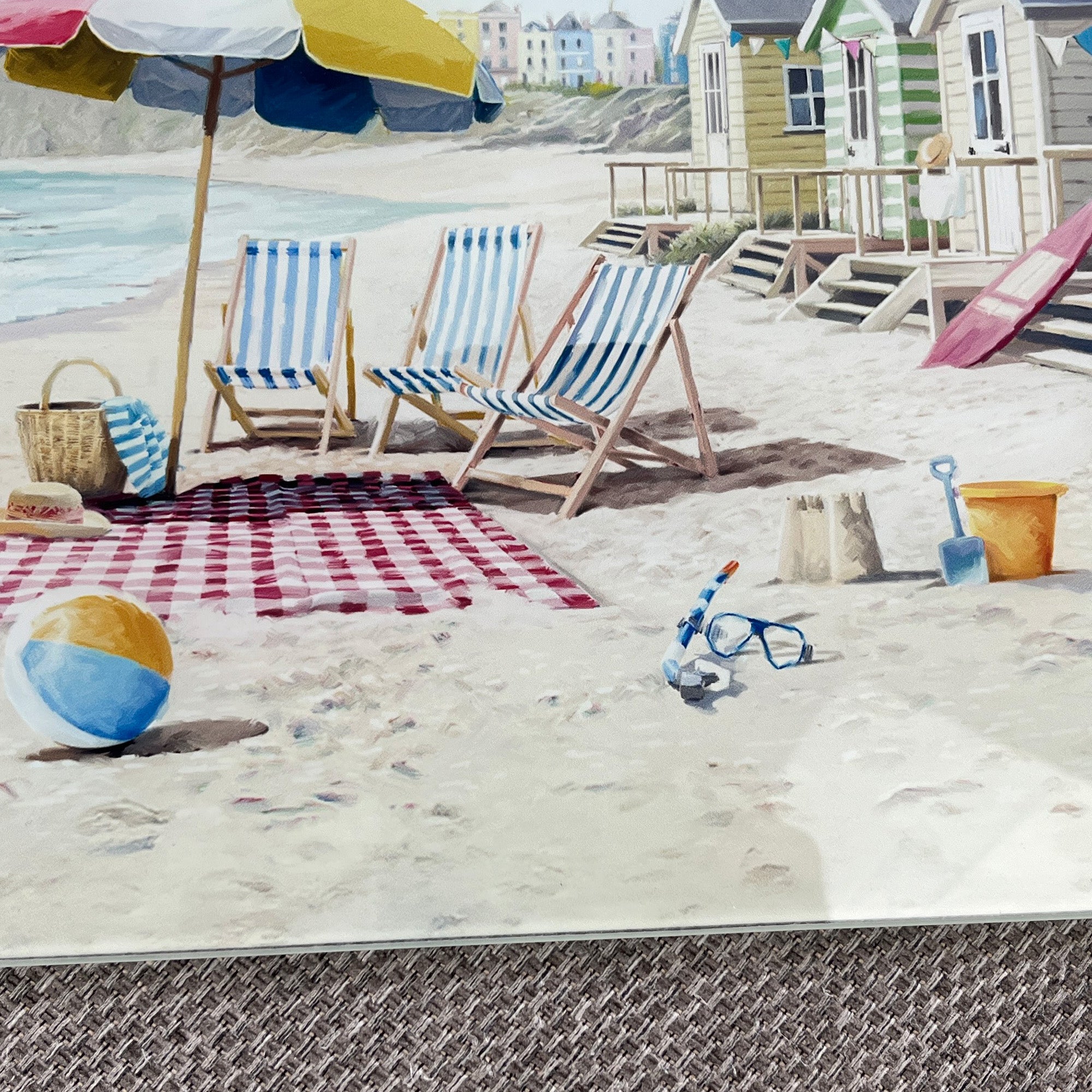 40cm Glass Worktop Saver / Chopping Board – Nautical Beach Hut design