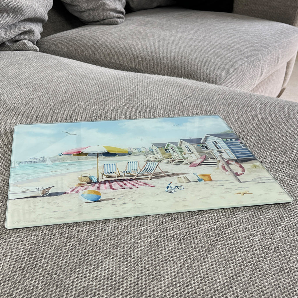 40cm Glass Worktop Saver / Chopping Board – Nautical Beach Hut design