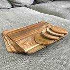 Set of 4 Wooden Placemats and Round Coasters - Acacia Wood