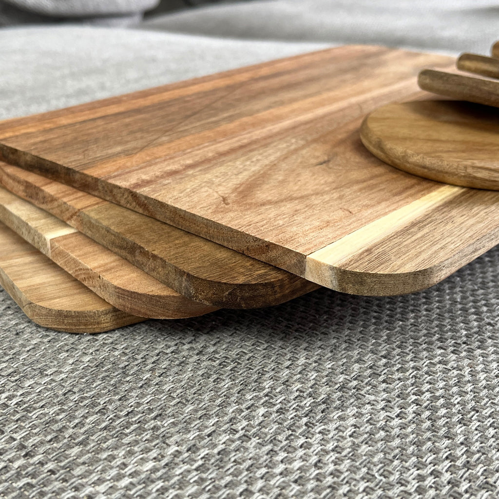 Set of 4 Wooden Placemats and Round Coasters - Acacia Wood