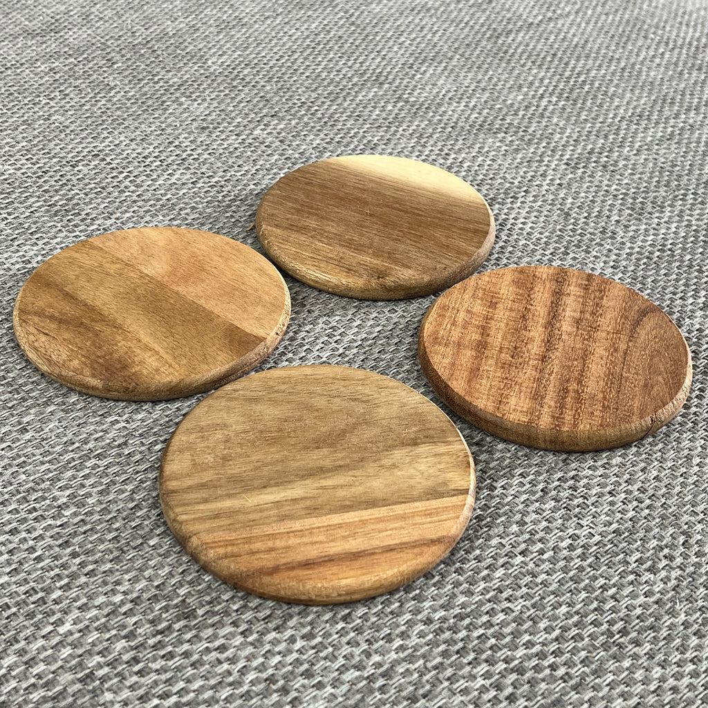 Set of Round Wooden Coasters - Acacia Wood